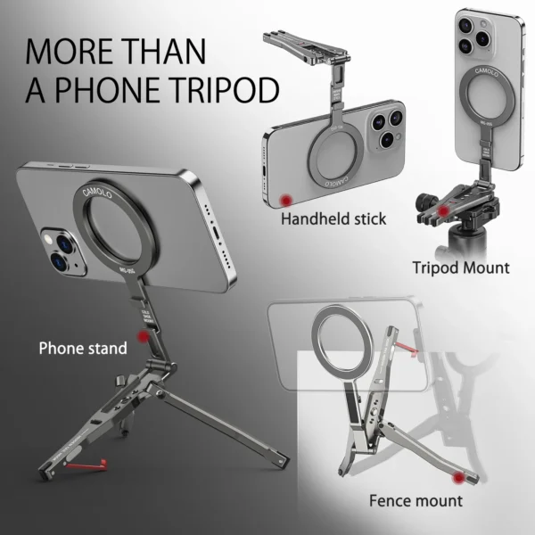 Camolo Foldable Magnetic Pocket Phone Tripod with Hook Magsafe Phone Holder w/ ring for iPhone Android HUAWEI Tripod Phone Stand - Image 5
