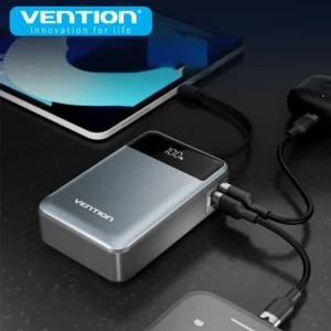 Vention Power Bank 20000mAh 65W PD Fast Charger with Built-in Type-C Cable Portable Powerbank for Laptops External Spare Battery