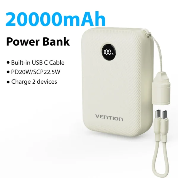 Vention Power Bank 20000mAh 22.5W PD Type C Charge Portable Powerbank External Auxiliary battery with USB-C Cable for iPhone 15 - Image 11