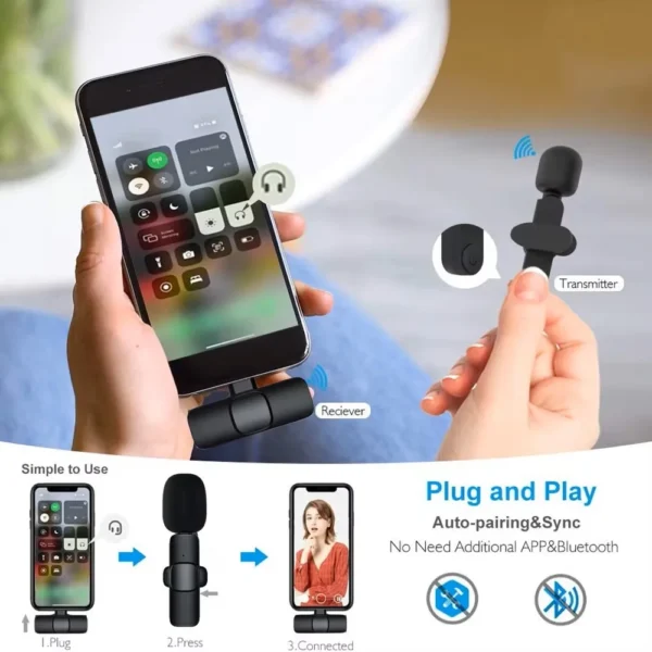 Wireless Lavalier Microphone Portable Audio Video Recording Mini Mic for iPhone Android Live Broadcast Gaming Phone Mic - Image 2