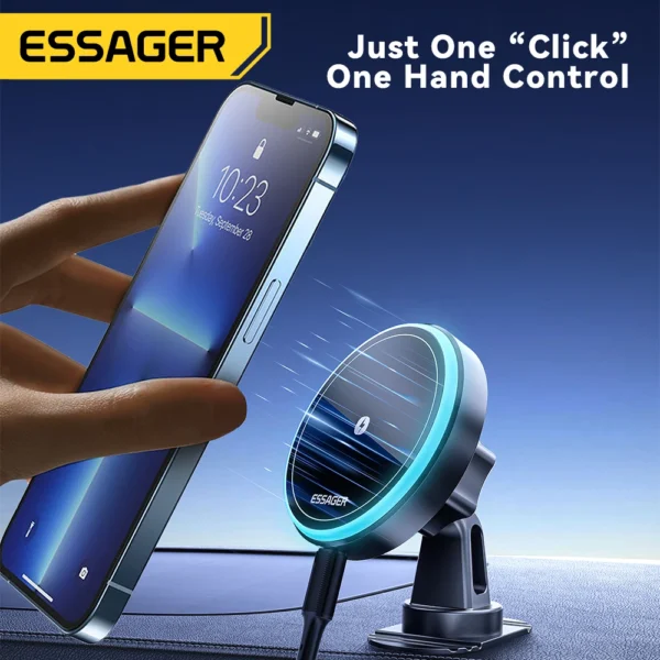 Essager Magnetic Car Phone Holder 15W Wireless Charger Stand For iPhone 15 14 13 Pro Max Car Mount Charger for Magsafe LED Light - Image 6