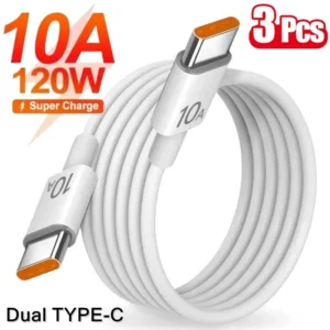 0.25m/1m/1.5m/2m/3m 120W 10A Dual Type C Fast Charging Data Cable For iPhone 15 Samsung Huawei Xiaomi USB-C Quick Charge Cords