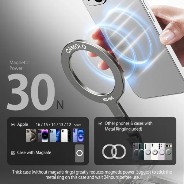 Camolo Foldable Magnetic Pocket Phone Tripod with Hook Magsafe Phone Holder w/ ring for iPhone Android HUAWEI Tripod Phone Stand - Image 4