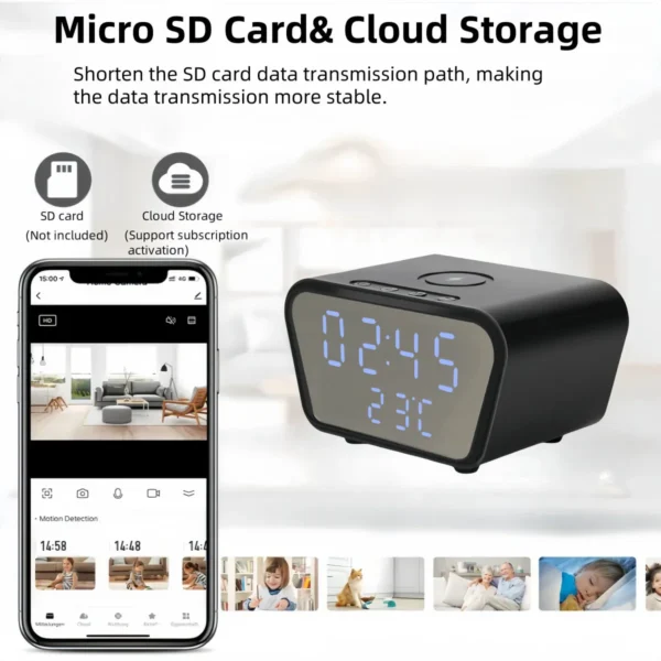 Alarm Clock Camera | WiFi, Wireless Charger, Baby Monitor, 4K Camera, Motion Detection, Recording, Remote Viewing, Home Security - Image 6