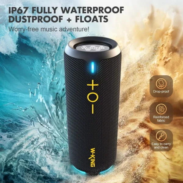 W-KING D320 Portable Speaker 40W, IP67 Waterproof, APP Control, High-Quality Audio, TF/AUX, Dynamic Lights for Party, Outdoor - Image 3