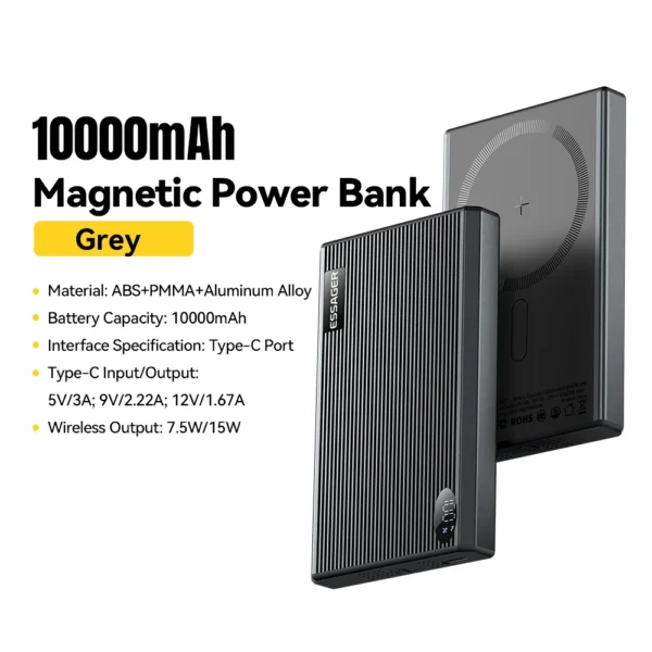 Essager Thin Magnetic Power Bank 20W 10000mAh LED Portable Wireless Fast Charging External Battery For iPhone 16 15 for Magsafe - Image 7